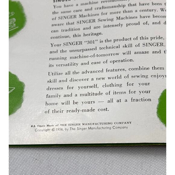 SINGER 301 Sewing Machine Original Owners Manual 5"X7" Staple-bound Collectible - Picture 3 of 10